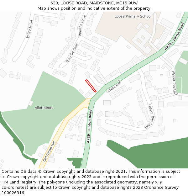 630, LOOSE ROAD, MAIDSTONE, ME15 9UW: Location map and indicative extent of plot