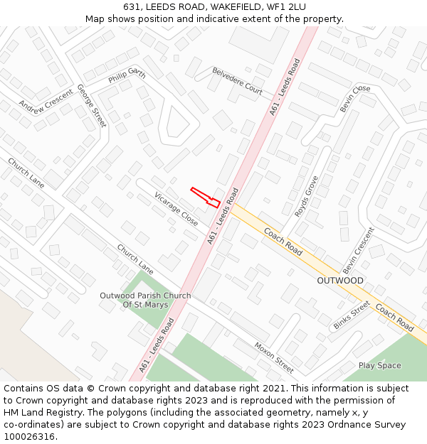 631, LEEDS ROAD, WAKEFIELD, WF1 2LU: Location map and indicative extent of plot