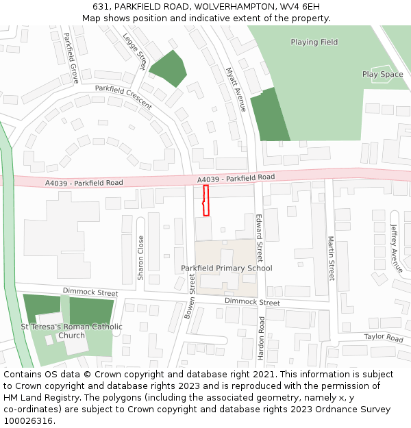 631, PARKFIELD ROAD, WOLVERHAMPTON, WV4 6EH: Location map and indicative extent of plot