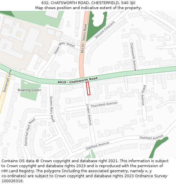 632, CHATSWORTH ROAD, CHESTERFIELD, S40 3JX: Location map and indicative extent of plot