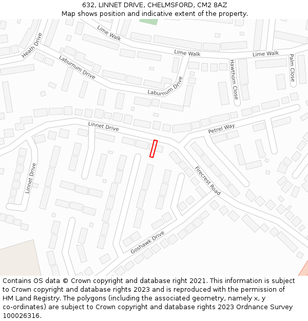 632, LINNET DRIVE, CHELMSFORD, CM2 8AZ: Location map and indicative extent of plot