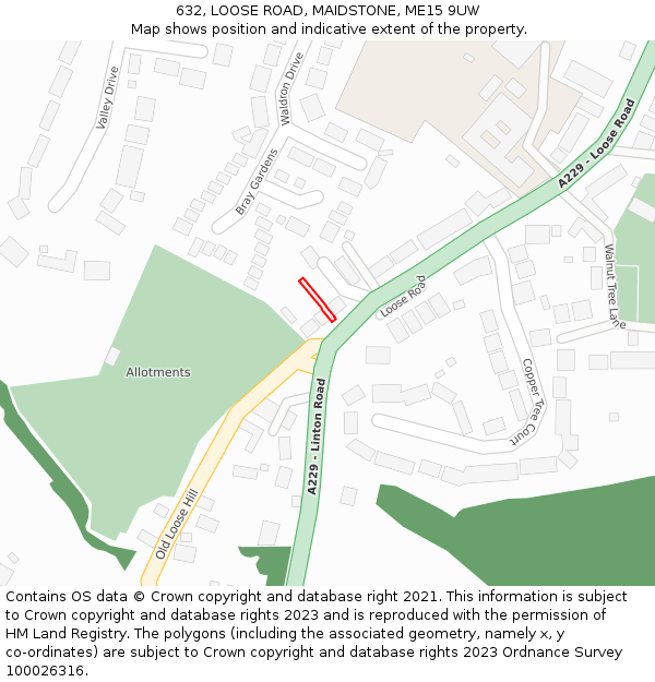632, LOOSE ROAD, MAIDSTONE, ME15 9UW: Location map and indicative extent of plot