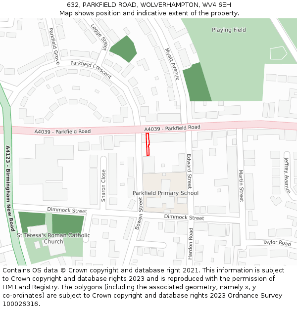 632, PARKFIELD ROAD, WOLVERHAMPTON, WV4 6EH: Location map and indicative extent of plot