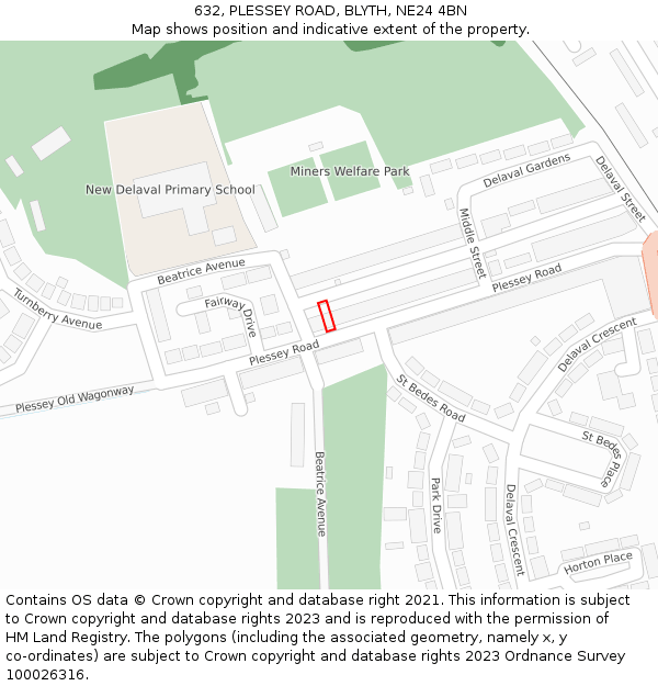 632, PLESSEY ROAD, BLYTH, NE24 4BN: Location map and indicative extent of plot
