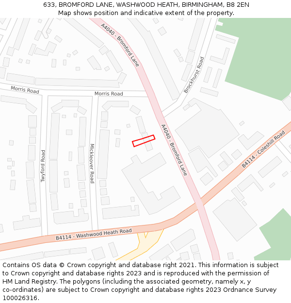 633, BROMFORD LANE, WASHWOOD HEATH, BIRMINGHAM, B8 2EN: Location map and indicative extent of plot
