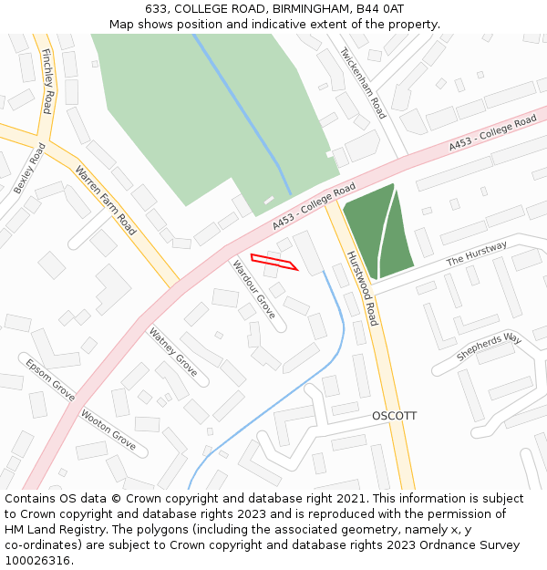 633, COLLEGE ROAD, BIRMINGHAM, B44 0AT: Location map and indicative extent of plot