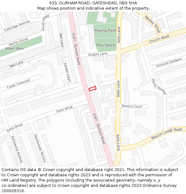 633, DURHAM ROAD, GATESHEAD, NE9 5HA: Location map and indicative extent of plot