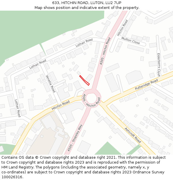 633, HITCHIN ROAD, LUTON, LU2 7UP: Location map and indicative extent of plot