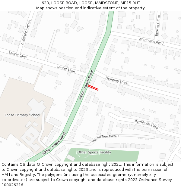 633, LOOSE ROAD, LOOSE, MAIDSTONE, ME15 9UT: Location map and indicative extent of plot