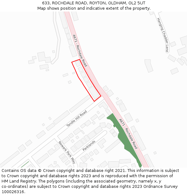 633, ROCHDALE ROAD, ROYTON, OLDHAM, OL2 5UT: Location map and indicative extent of plot