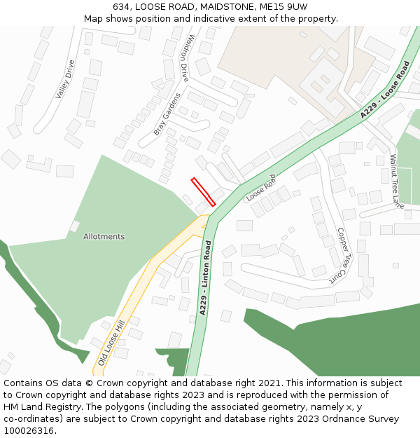 634, LOOSE ROAD, MAIDSTONE, ME15 9UW: Location map and indicative extent of plot