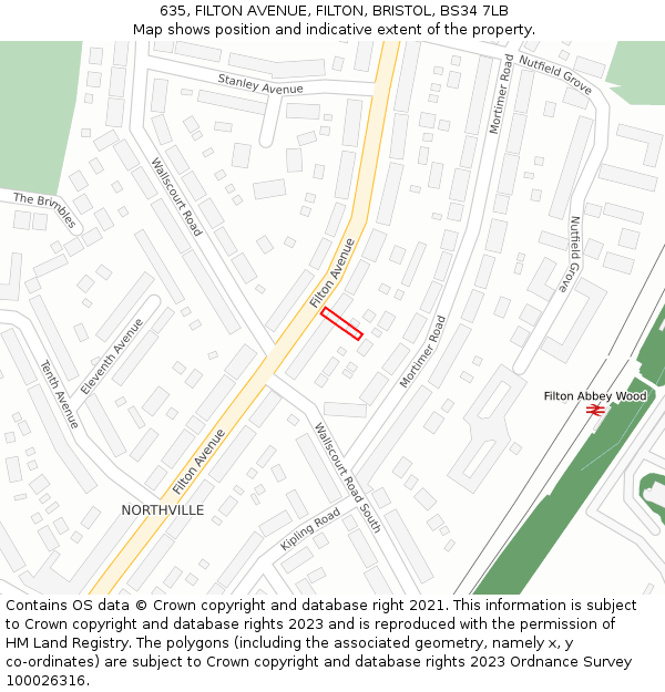 635, FILTON AVENUE, FILTON, BRISTOL, BS34 7LB: Location map and indicative extent of plot