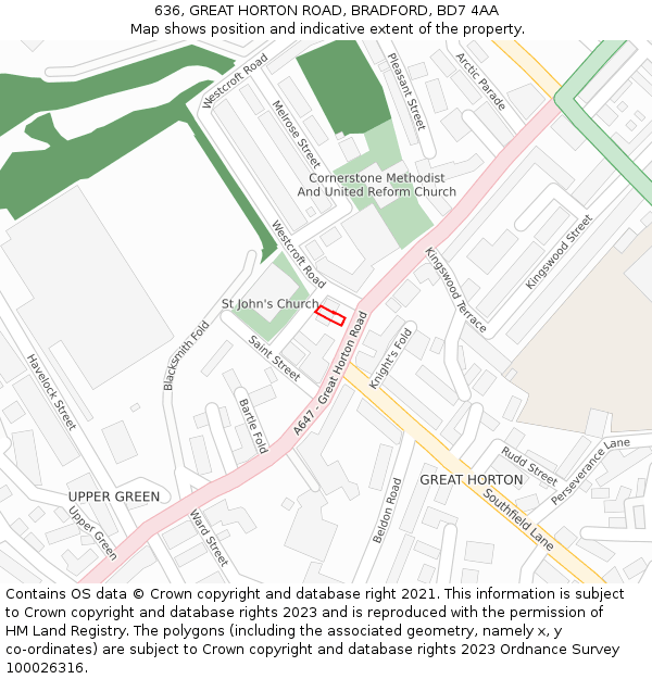 636, GREAT HORTON ROAD, BRADFORD, BD7 4AA: Location map and indicative extent of plot