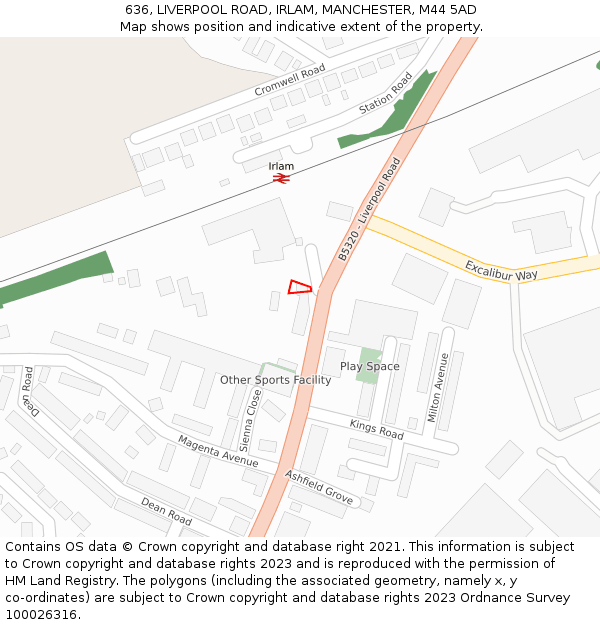 636, LIVERPOOL ROAD, IRLAM, MANCHESTER, M44 5AD: Location map and indicative extent of plot