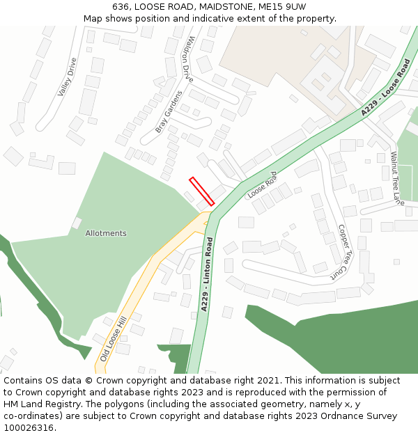 636, LOOSE ROAD, MAIDSTONE, ME15 9UW: Location map and indicative extent of plot
