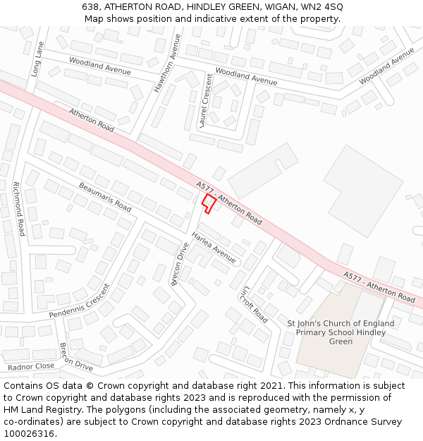 638, ATHERTON ROAD, HINDLEY GREEN, WIGAN, WN2 4SQ: Location map and indicative extent of plot
