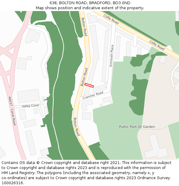 638, BOLTON ROAD, BRADFORD, BD3 0ND: Location map and indicative extent of plot