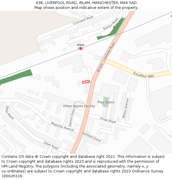 638, LIVERPOOL ROAD, IRLAM, MANCHESTER, M44 5AD: Location map and indicative extent of plot