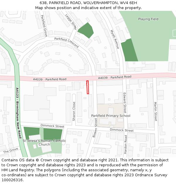 638, PARKFIELD ROAD, WOLVERHAMPTON, WV4 6EH: Location map and indicative extent of plot