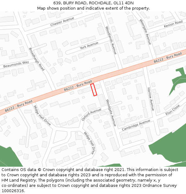 639, BURY ROAD, ROCHDALE, OL11 4DN: Location map and indicative extent of plot