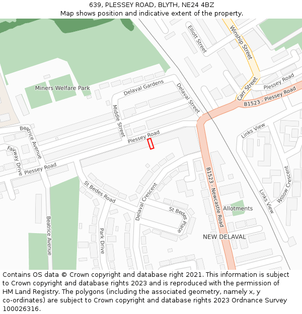 639, PLESSEY ROAD, BLYTH, NE24 4BZ: Location map and indicative extent of plot