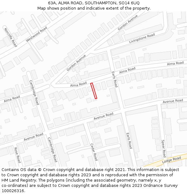 63A, ALMA ROAD, SOUTHAMPTON, SO14 6UQ: Location map and indicative extent of plot