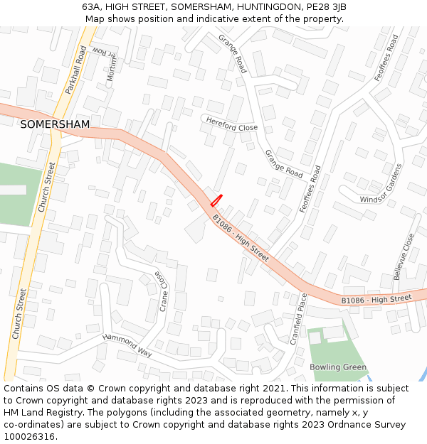 63A, HIGH STREET, SOMERSHAM, HUNTINGDON, PE28 3JB: Location map and indicative extent of plot