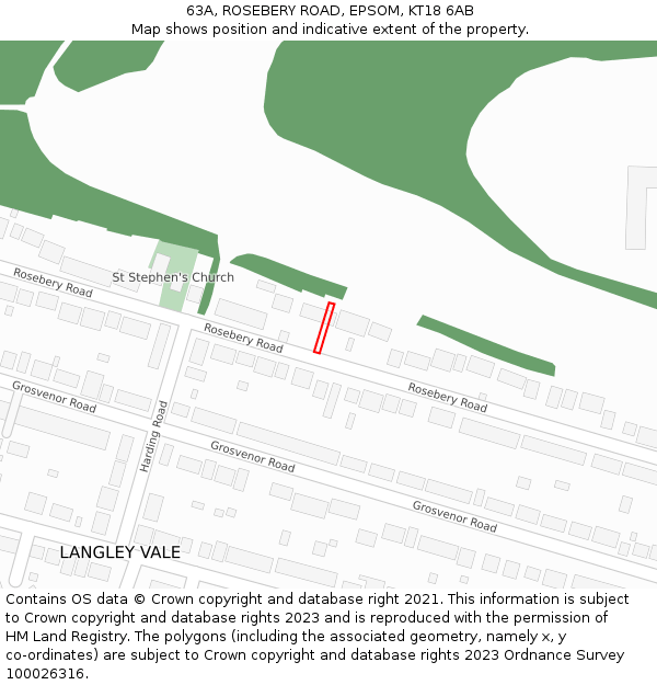 63A, ROSEBERY ROAD, EPSOM, KT18 6AB: Location map and indicative extent of plot