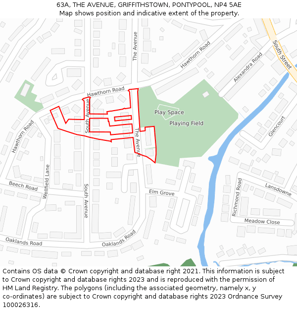63A, THE AVENUE, GRIFFITHSTOWN, PONTYPOOL, NP4 5AE: Location map and indicative extent of plot