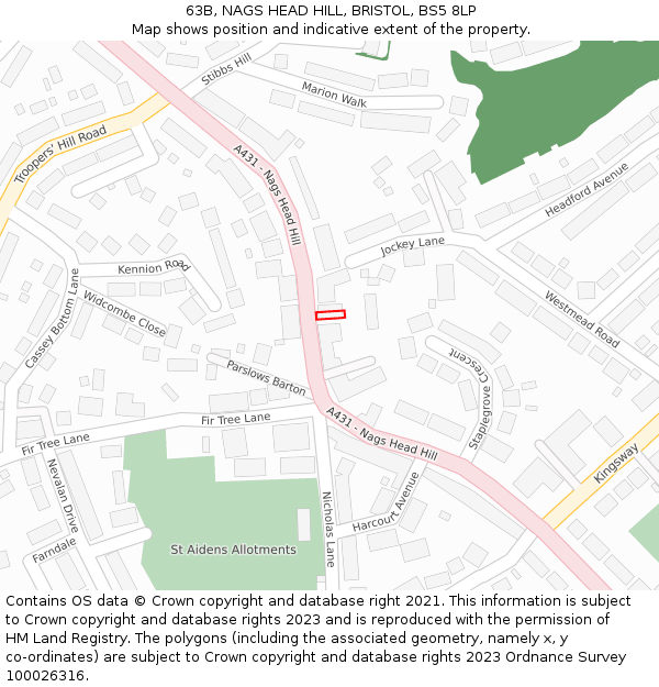 63B, NAGS HEAD HILL, BRISTOL, BS5 8LP: Location map and indicative extent of plot