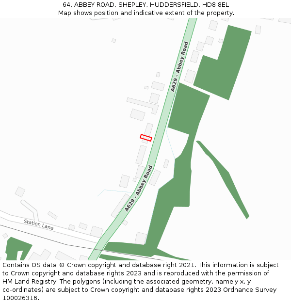 64, ABBEY ROAD, SHEPLEY, HUDDERSFIELD, HD8 8EL: Location map and indicative extent of plot