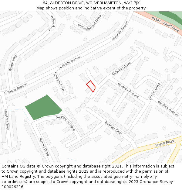 64, ALDERTON DRIVE, WOLVERHAMPTON, WV3 7JX: Location map and indicative extent of plot