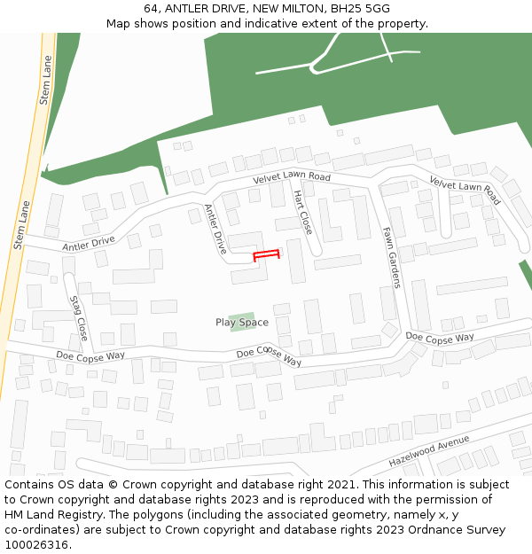 64, ANTLER DRIVE, NEW MILTON, BH25 5GG: Location map and indicative extent of plot