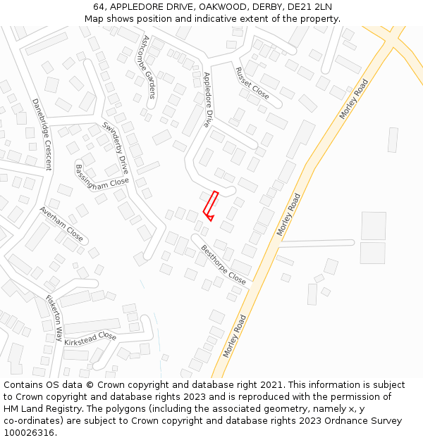 64, APPLEDORE DRIVE, OAKWOOD, DERBY, DE21 2LN: Location map and indicative extent of plot
