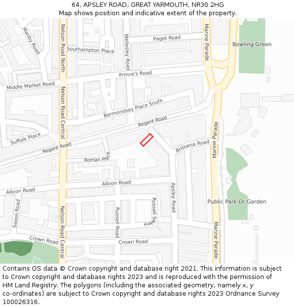 64, APSLEY ROAD, GREAT YARMOUTH, NR30 2HG: Location map and indicative extent of plot