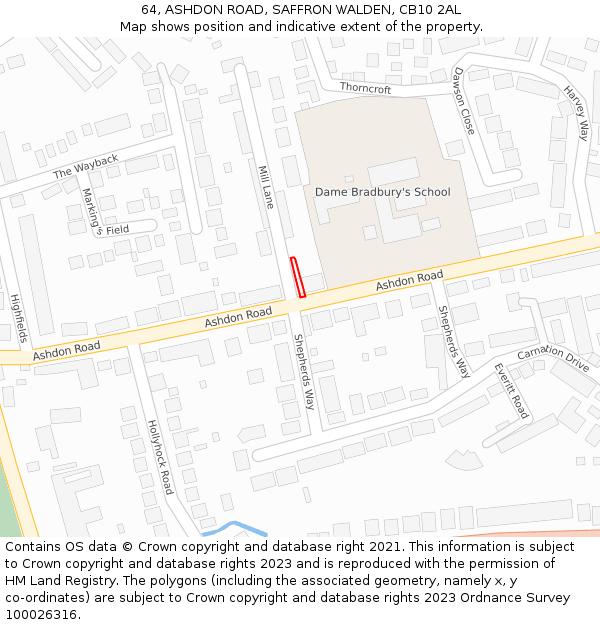64, ASHDON ROAD, SAFFRON WALDEN, CB10 2AL: Location map and indicative extent of plot