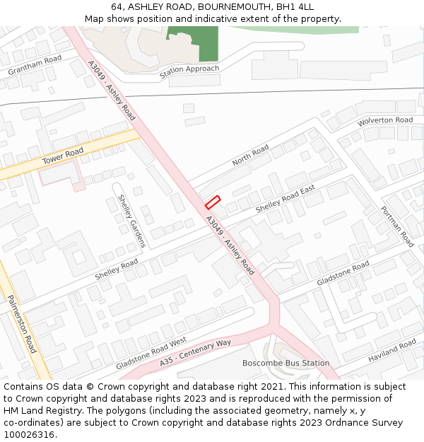 64, ASHLEY ROAD, BOURNEMOUTH, BH1 4LL: Location map and indicative extent of plot