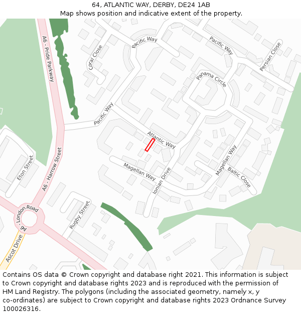 64, ATLANTIC WAY, DERBY, DE24 1AB: Location map and indicative extent of plot