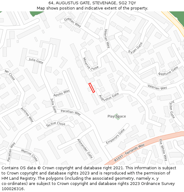64, AUGUSTUS GATE, STEVENAGE, SG2 7QY: Location map and indicative extent of plot