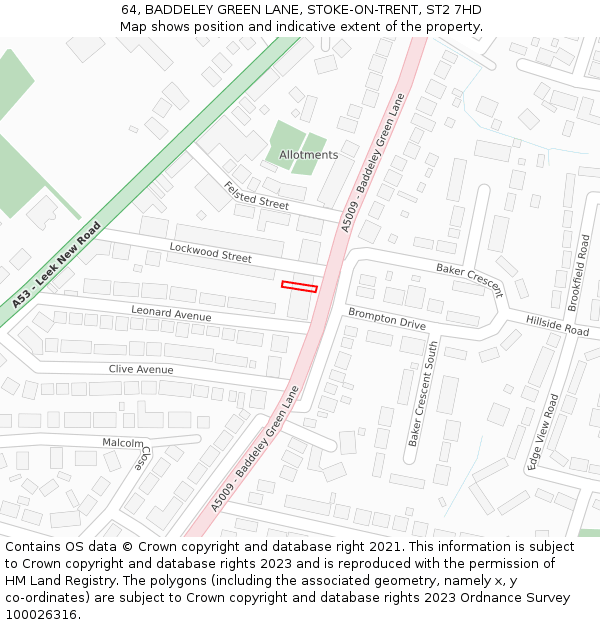 64, BADDELEY GREEN LANE, STOKE-ON-TRENT, ST2 7HD: Location map and indicative extent of plot