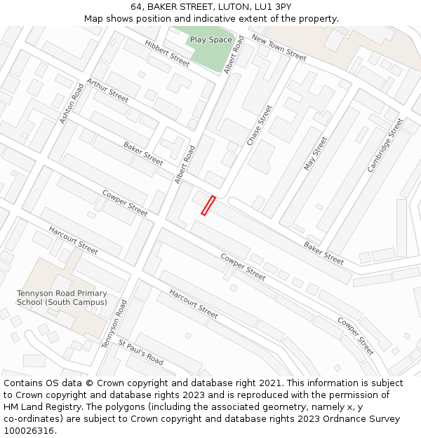 64, BAKER STREET, LUTON, LU1 3PY: Location map and indicative extent of plot