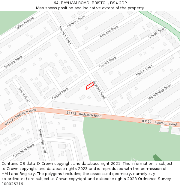 64, BAYHAM ROAD, BRISTOL, BS4 2DP: Location map and indicative extent of plot