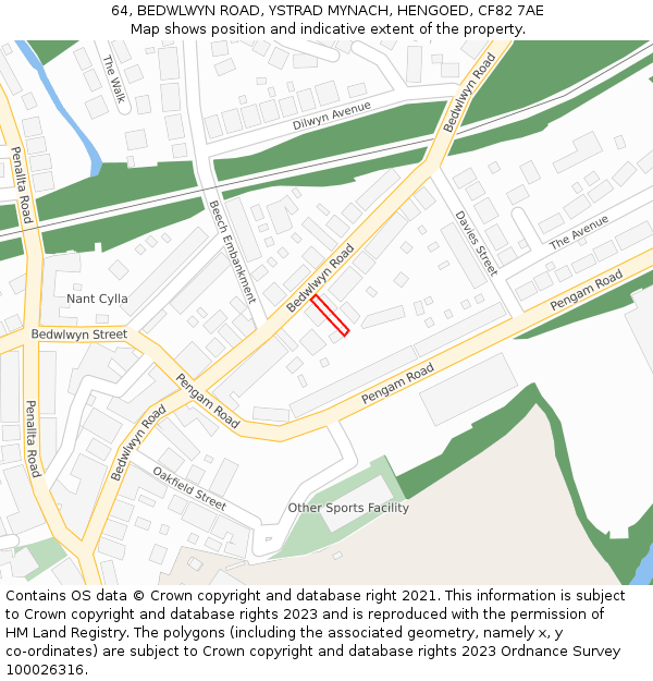 64, BEDWLWYN ROAD, YSTRAD MYNACH, HENGOED, CF82 7AE: Location map and indicative extent of plot