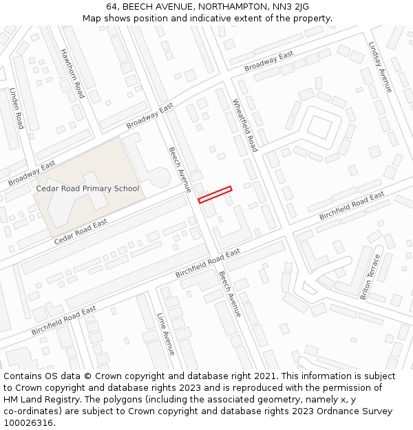 64, BEECH AVENUE, NORTHAMPTON, NN3 2JG: Location map and indicative extent of plot