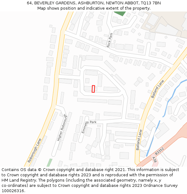 64, BEVERLEY GARDENS, ASHBURTON, NEWTON ABBOT, TQ13 7BN: Location map and indicative extent of plot