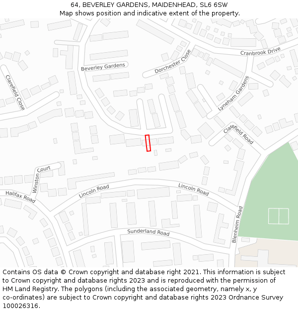 64, BEVERLEY GARDENS, MAIDENHEAD, SL6 6SW: Location map and indicative extent of plot