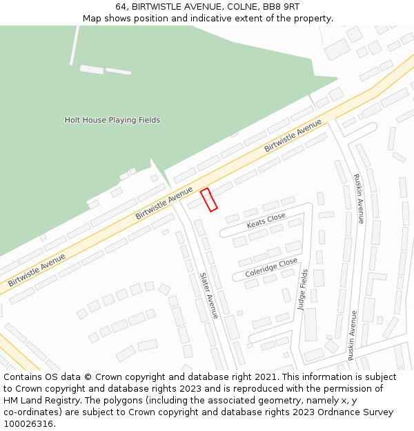 64, BIRTWISTLE AVENUE, COLNE, BB8 9RT: Location map and indicative extent of plot