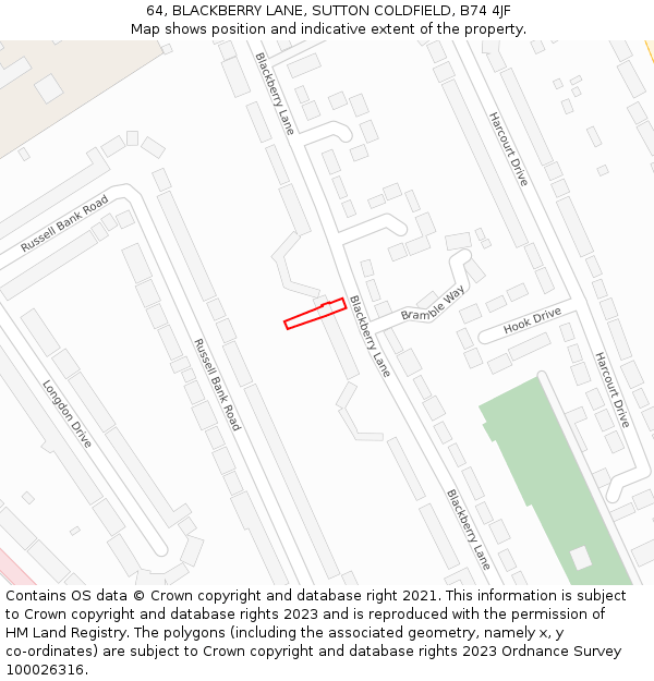 64, BLACKBERRY LANE, SUTTON COLDFIELD, B74 4JF: Location map and indicative extent of plot