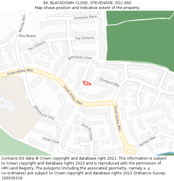64, BLACKDOWN CLOSE, STEVENAGE, SG1 6AX: Location map and indicative extent of plot