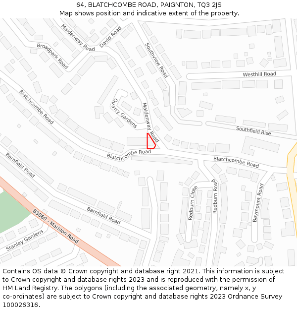 64, BLATCHCOMBE ROAD, PAIGNTON, TQ3 2JS: Location map and indicative extent of plot